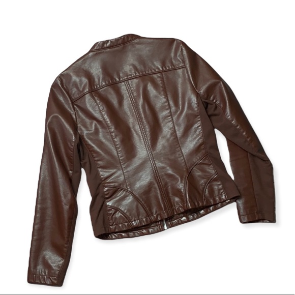 KENNETH COLE Brown Vegan Leather Moto Jacket with Silver Hardware M - Picture 2 of 10
